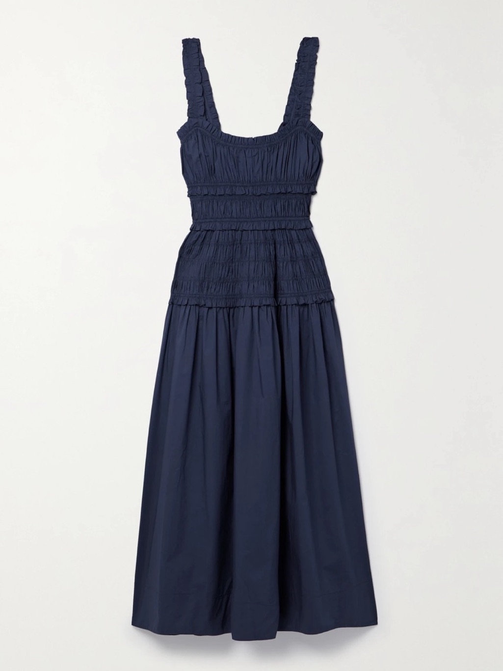 Caroline Constas Marianne Shirred Smocked Nap Dress In Navy Blue M Medium (Doen